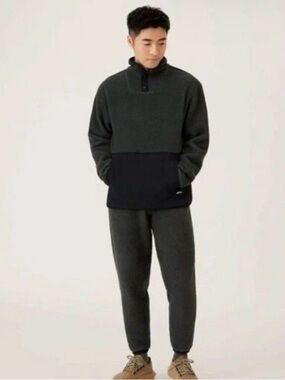 Allbirds Men's gray/grey & Black Half-Snap Pullover Sweater merino wool large